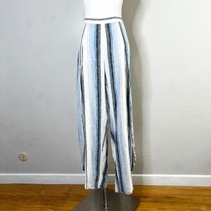 Anthropologie Drew Blue Striped Linen Tulip Pants Pull On Flutter Leg Size Large